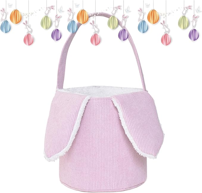 Bunny Egg Hunt Easter Bucket Plush | Easter Bucket Bags With Rabbit Ears,Bunny Ears Baskets For Kids,Easter Bunny Basket,Candy Storage Decorations With Rabbit Ears For Boys Girls