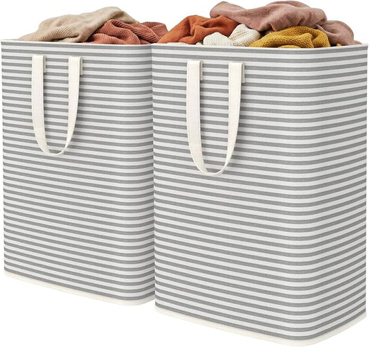 Lifewit 2 Pack Laundry Hamper Large Collapsible Laundry Baskets, Freestanding Waterproof Clothes Hamper with Easy Carry Handles in Laundry Room Bedroom Bathroom College Dorm, Grey, 2 x 65L