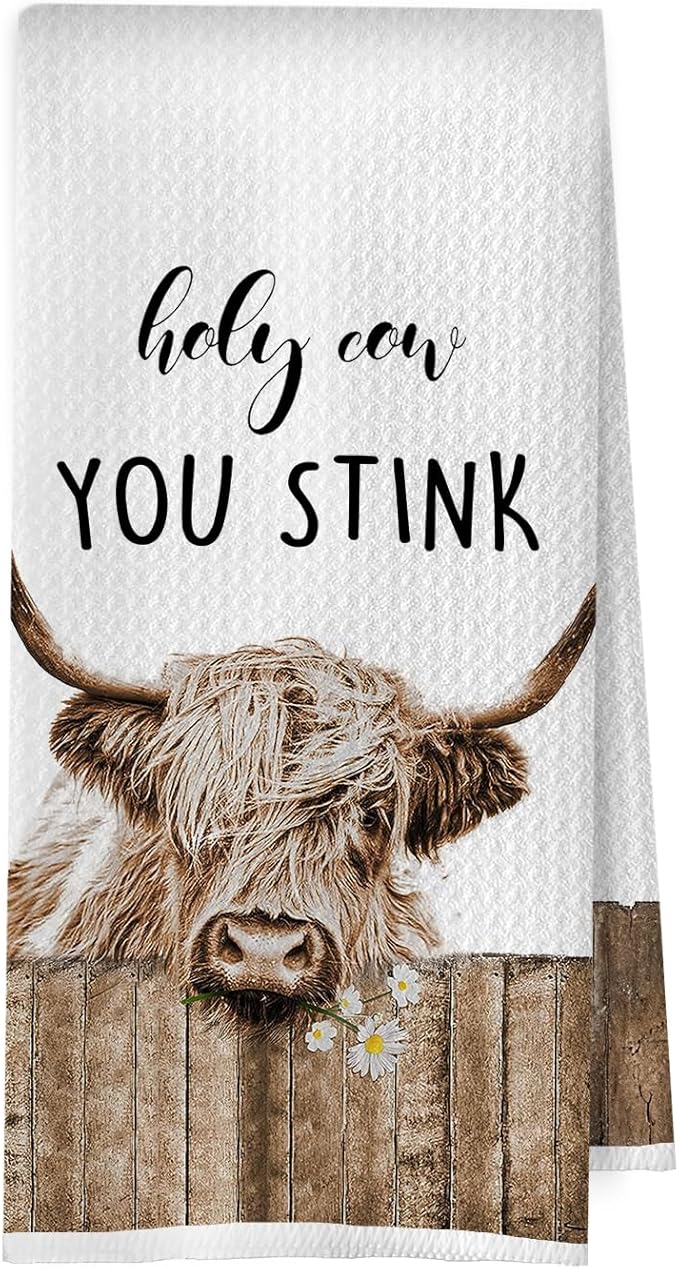 Highland Cow Bathroom Decor - Highland Cow Gifts Hand Towels, Funny Farmhouse Decorative Hand Towels for Bathroom Toilet Washroom, 16x24 Inches