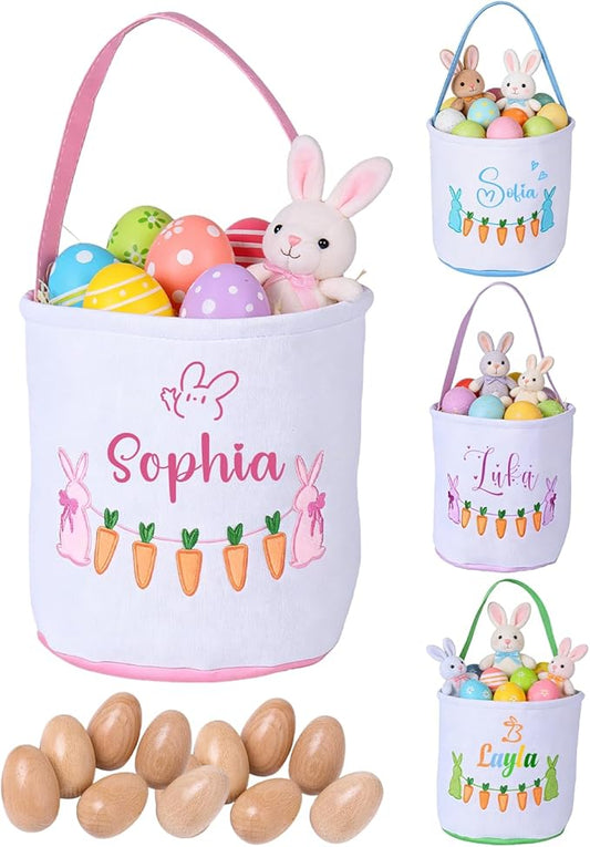 Personalized Embroidered Easter Basket for Kids - Custom Name Carrot Bunny Basket Bags, Perfect for Easter Egg Hunt, Gifts & Party Favors for Boys & Girls