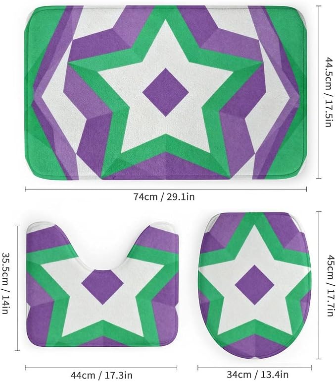 4 Piece Bathroom Rug Set with Shower Curtain, Non-Slip Bath Mat Toilet Cover Set, Curve Bathroom Rug Sets