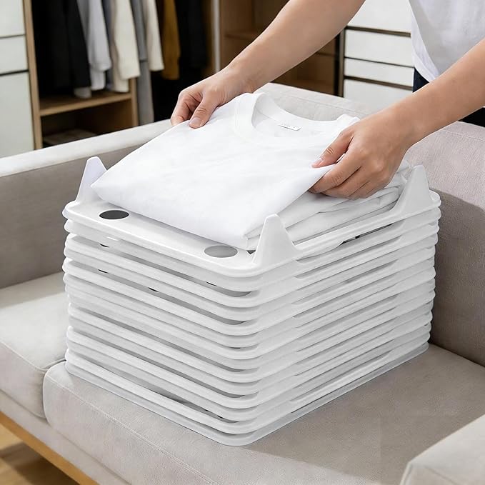 5/10 Pack Stackable Closet Organizer - Interlocking Shirt Folding Boards & Shelf Dividers, Space-Saving Wardrobe for T-Shirts, Jeans, Sweaters, Perfect for Home, Apartment (5, White, 13 * 10 inch)