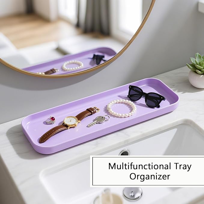 9 Pieces Purple Bathroom Accessories Set Gorgeous Gold Bathroom Set, Trash Can, Toilet Brush, Soap Dispenser, Toothbrush Holder, Soap Dish, Tumber, Qtip Holder, Tray, Sink Countertop Set