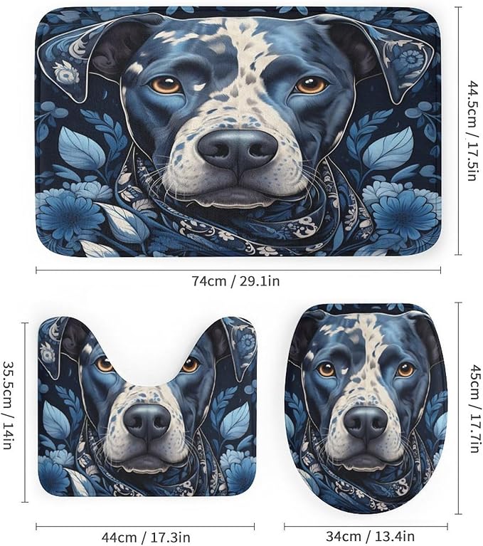 4Pcs Shower Curtain Set with Rugs Dog Wearing Scarf Bathroom Decor Set with Non-Slip Rugs Toilet Lid Cover and Bath Mat Pet Dog Lover Gift Funny Sayings Words Bathroom Shower Curtains Sets
