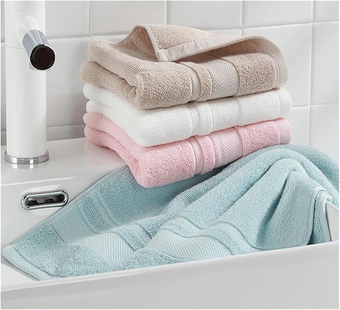 3 Pack Cotton Towels, Thick Soft Bath Face Towels, 72x35cm Solid Color(Blue)