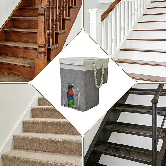 Stair Basket,16" Stair Basket for Stairs with Handle,Foldable staircase baskets for Carpeted and Wooden Stairs, Toys, Clothes, Books, Tools