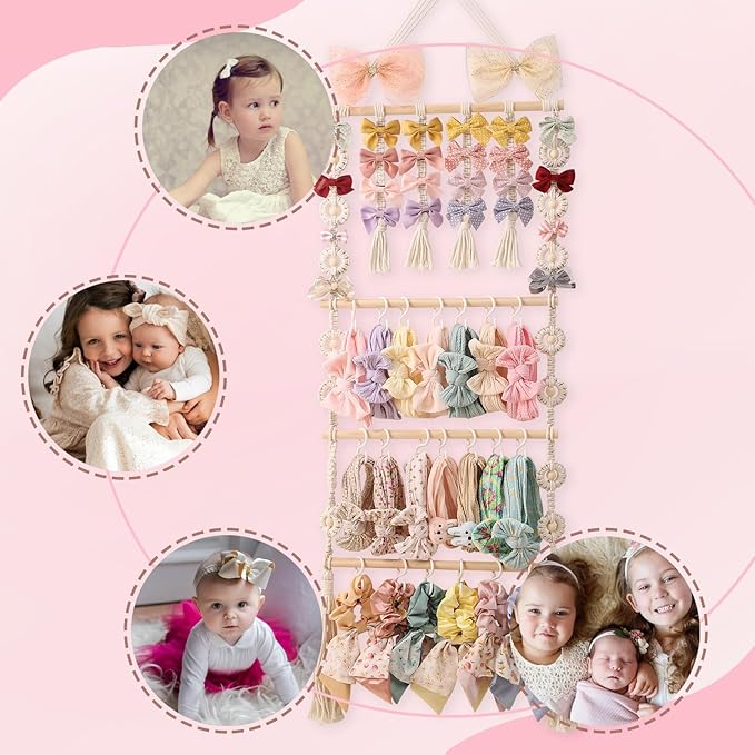 Bow Organizer for Girls, Claw Clip Organizer, Bow Hanger for Girls, Baby Girl Nursery Decor, Toddler Hair Accessory Organizer，Hanging Organizer