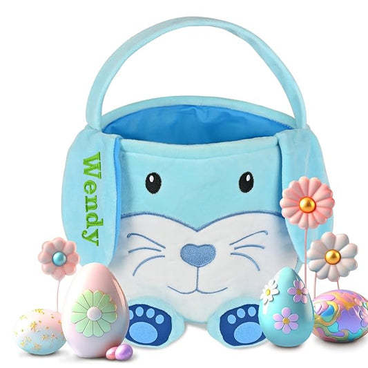 Personalized Easter Basket, PEMIRSAYO Easter Baskets for Kids Easter Bunny Baskets Custom Easter Basket Personalized Easter Gifts Toddler Easter Baskets Empty - Blue