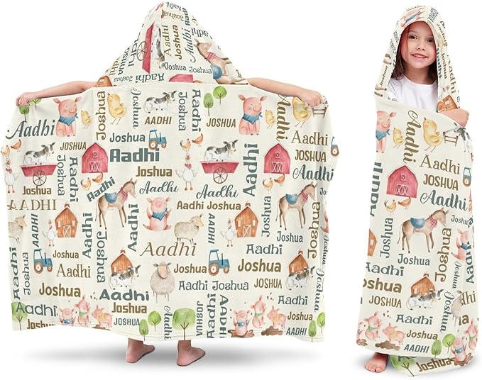Hooded Towel for 3-12 Years Boys Girls Kids Farm House Animals Bath Pool Beach Towel Wrap Extra Large Soft Absorbent Beach Poncho