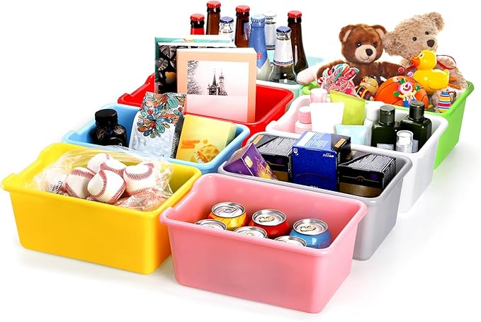 WUWEOT 16 Pack Cubby Bins Classroom Toys Bins, Plastic Books Storage Bins, Easy-to-Grip Stackable Crafts Organizer for Classroom, Nursery, Playrooms And Home Organization