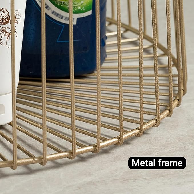 JITEM Cesto Round Metal Laundry Basket Scandinavian Wire Hamper w/Handles Iron Art Dirty Clothes Storage Basket for Bathroom Laundry Closet Dorm Washing Bin, Gold