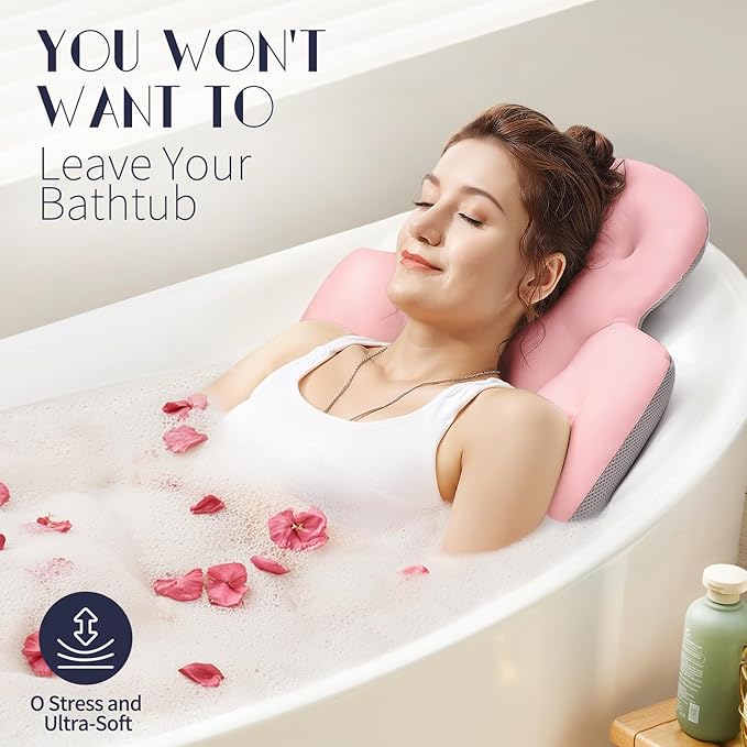 Full Body Bath Pillow for Bathtub, Thick Bathtub Cushion with Laundry Bag, Luxury Tub Pillow for Bath for Headrest Neck and Back Support Pink 56" x 16"