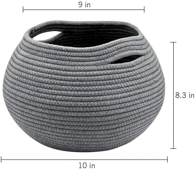 Goodpick Cute Round Cotton Rope Basket Woven Towel Baskets Bathroom Small Dog Toy&Cat Toy Storage Basket for Children Corner Plant Baskets Shelf Indoor, Gray, 10"D x 8.3"H