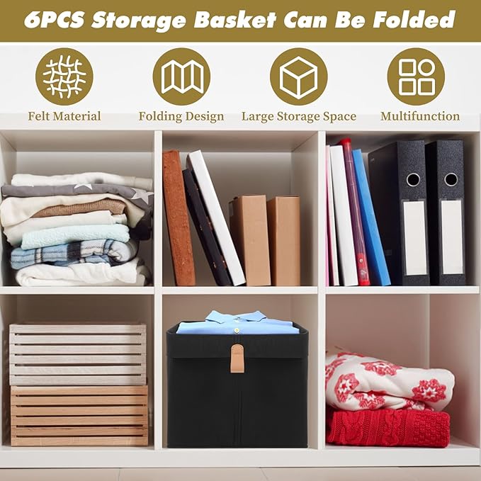 MAQUITA 6 Pcs Storage Cubes Fabric Cube Storage Bin, 9 x 9 x 10 inch Cloth Cube Storages Bins, 12 L Foldable Fabric Storages Baskets Cubby Organizer for Organizing Clothes