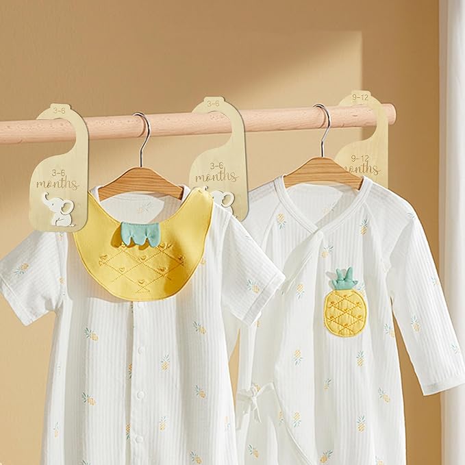 Baby Closet Dividers,Baby Clothes Dividers for Closet,Nursery Decor Storage Hangers Organizer,Sided Organizer for Newborn to 24 Months Clothes Wooden Nursery Decor Hanger Organize Room(White Elephant)