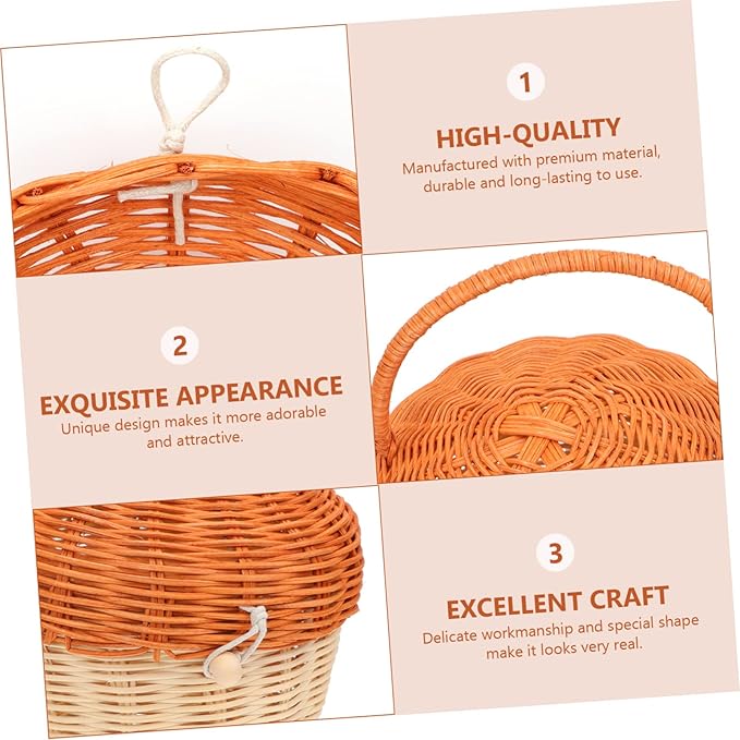 DOITOOL Boy Girl 's Acorn Shaped Rattan Clutch Bag Hand-Woven Decorative Basket for Photography Prop and Small Item Storage and Stylish Tote for Outdoor and Party Use