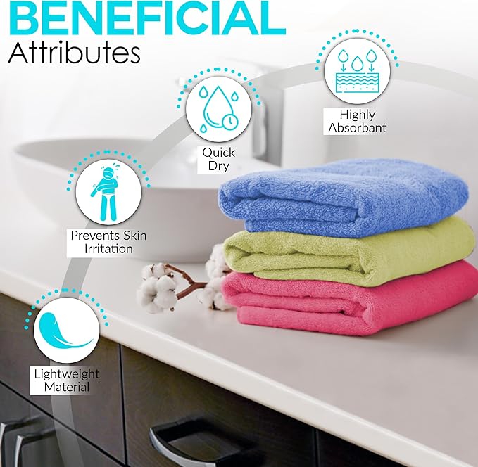 100% Cotton Hand Towel Set – Soft, Absorbent Towels for Bathroom, Kitchen & Gym Use – Durable, Reusable & Machine Washable Towels - Multi-Color, 16 x 28 Inches, Pack of 6
