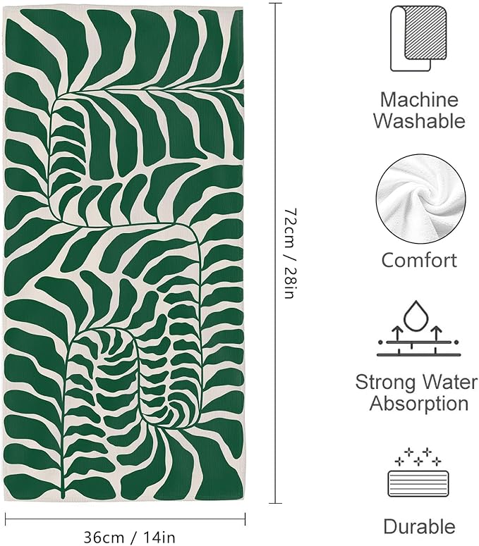 Green Leaves Decorative Hand Towels for Bathroom Set of 2 Soft Absorbent Vintage Botanical Bath Towels for Bathroom Spa Yoga Gym Sport Home Farmhouse Kitchen Decor 14"x28"