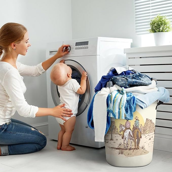 Western Cowboy Laundry Basket Room Décor Hamper Clothes Storage Bucket Toy Organizer Foldable Waterproof Bathroom Laundry Storage Bedroom Large