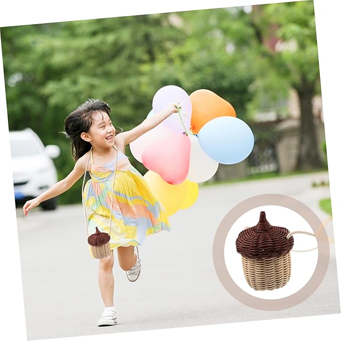 1pc Mini Acorn Satchel Rattan Basket Lid Boys and Girls Foraging Bag Rattan Decor Woven Storage Basket Cottagecore Accessory