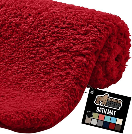 GORILLA GRIP Bathroom Rugs, 30x20, Ultra Soft Absorbent Mat, Thick Plush Bath Rug, Machine Washable, Microfiber Quick Dry, Mats for Shower, Bathtub and Floor, Home Decor Accessories, Red