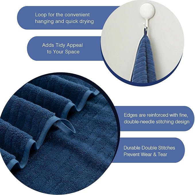 Hailea 18 Piece Family Bath Towel Set Include 6 Bath Towels,6 Hand Towels and 6 Washcloths Soft Bathroom Towel with Hanging Loops,Highly Absorbent Quick Dry Towels Set for Bathroom,Hotel and Spa-Navy