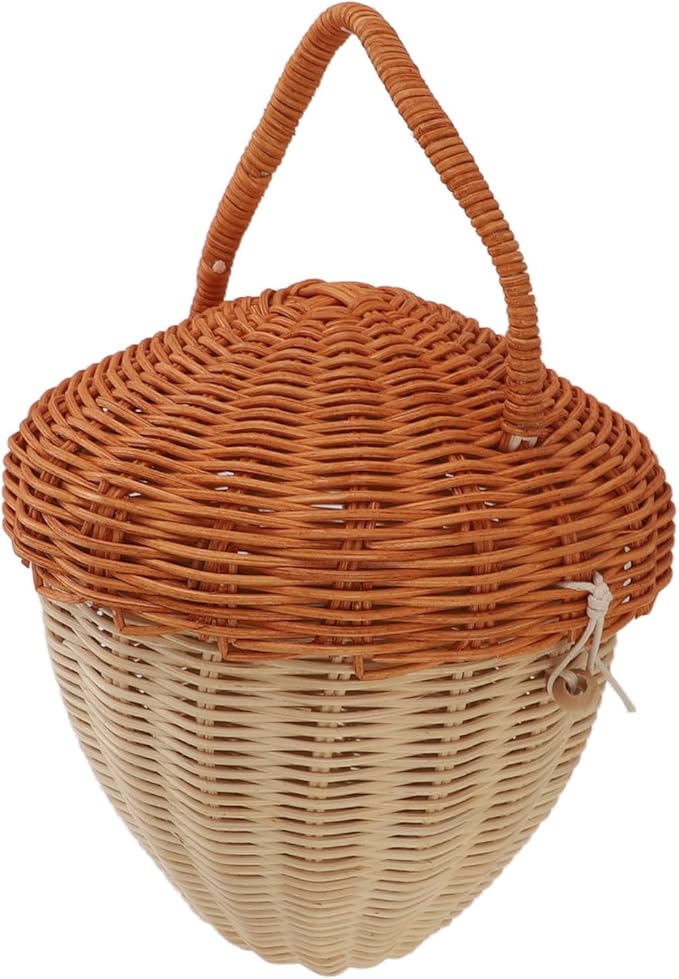 Rattan Storage Basket Mushroom Shape Hand Woven Natural Decorative Woven Fruit Basket Wall Hanging Storage Basket with Lid Perfect for Kids Room Decor Photo Prop