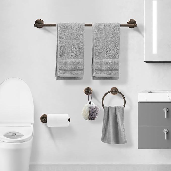 4 Piece Antique Bathroom Hardware Accessories Set Oil Rubbed Bronze,24 Inch Towel Bar Set,Towel Rack Set,Bathroom Towel Holder Set