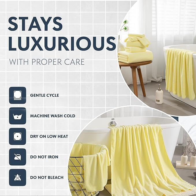 8-Piece Premium Towel Set for Bathroom|2 Oversized Large Bath Sheet,2 Hand Towels,4 Washcloths|Soft Cozy Highly Absorbent Fast Dry Microfiber Shower Towel Set for Hotel Bathroom Essentials,Yellow