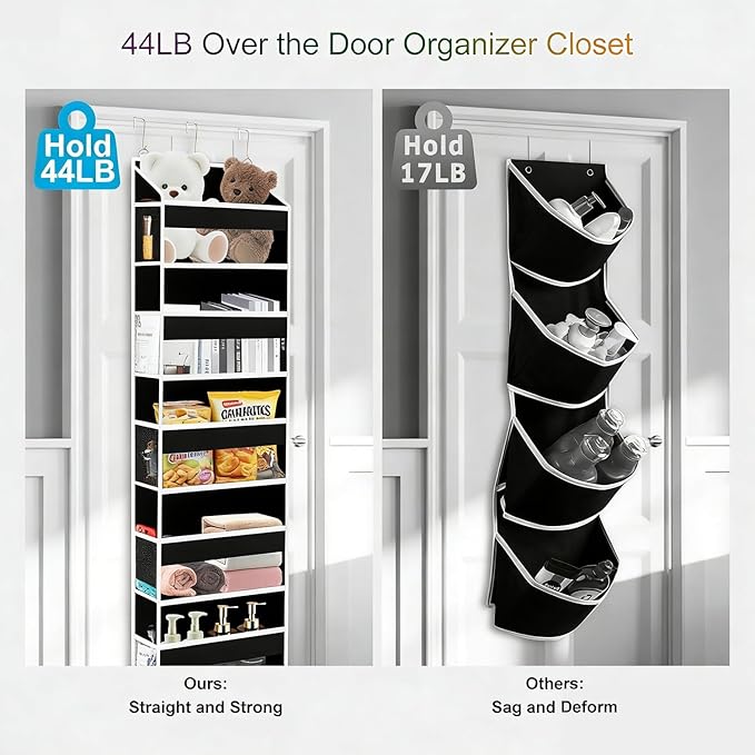 Over The Door Organizer Closet,5 Bins 10 Side Pockets,Hanging Organizer,Anti Tilt 44 lbs Load Door Organizers and Storage with Clear Window for Bedroom,Nursery,Rv,Bathroom,Camper(Pure Black)