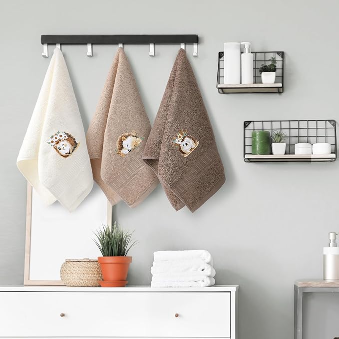 3 Pcs Hedgehog Floral Hand Towels Bathroom Decor Cute Hedgehog Gifts Decorative Farmhouse 100% Cotton Embroidered Hand Towels for Women Bathroom Kitchen 13. 3'' x 29. 5''