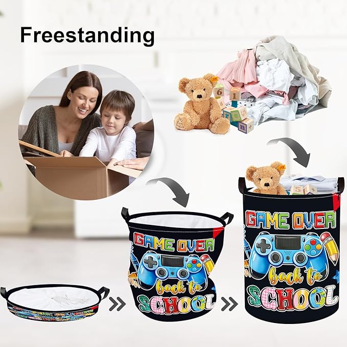 Clastyle Cool Game Storage Basket Kid Game Controller Clothes Laundry Hamper Collapsible Boy Toy Box for Nursery Palyroom,School Black,36 * 45 cm