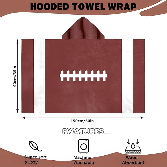 Hooded Towels for Kids -Toddler Beach Towel- Super Absorbent & Quick Dry 100% Cotton 35x60 Inch - to Kid Ages 3-12-Football Pattern Design