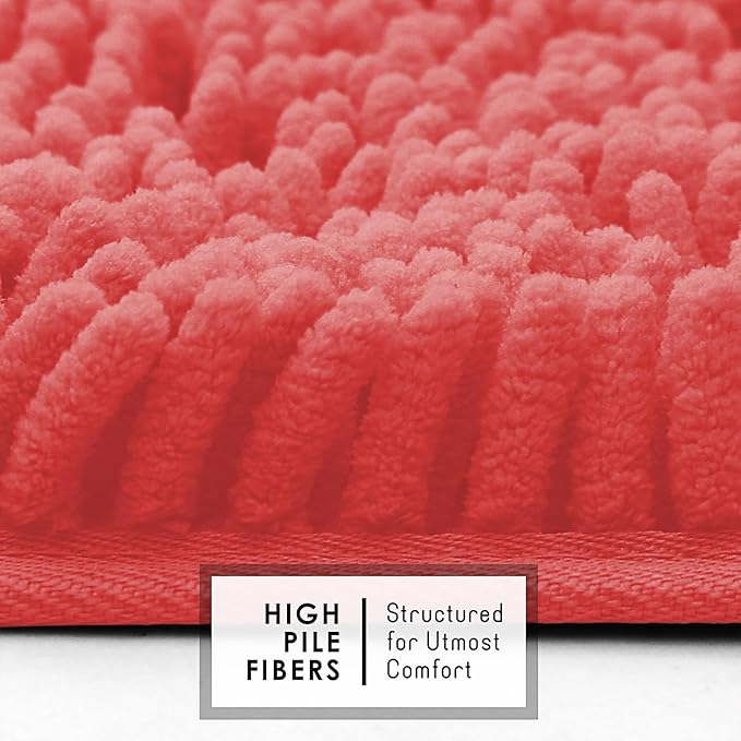 Hearth & Harbor Bathroom Rugs, Chenille Bath Mat - Machine Washable Bath Mats for Bathroom Non-Slip Backing Rubber, Quick Dry Mat - Rose Bath Rug, 17x24-26x44-20x24