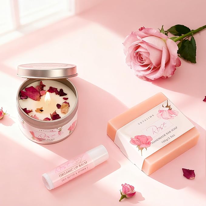 Gifts for Women, Birthday Gifts for Women, Bath and Body Gift Basket Mothers Day Gifts, Rose Home Spa Set Self Care Gift, Thank You for Mom Sister Her Teacher Friends Friendship