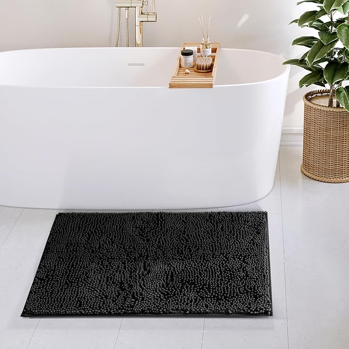 Hearth & Harbor Bathroom Rugs, Chenille Bath Mat - Machine Washable Bath Mats for Bathroom Non-Slip Backing Rubber, Quick Dry Bathroom Mat