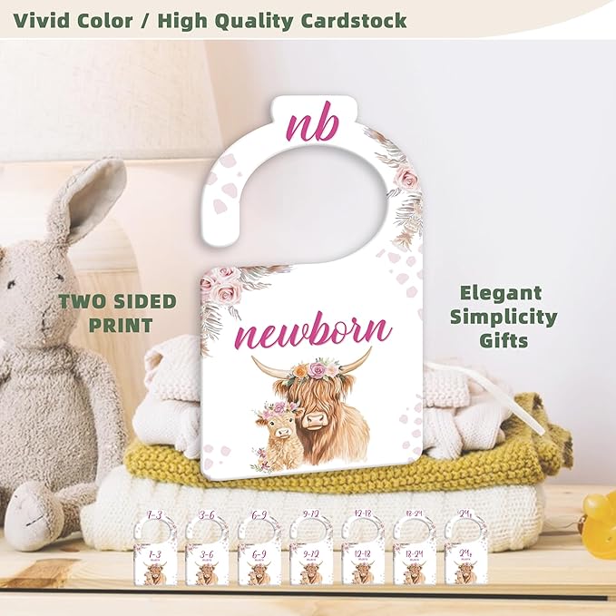 JMOST Hightland Cow Baby Closet Dividers for Nursery Closet Organizer, Newborn to 24 Months Size Clothes, Boho Hangers with Size Dividers, Double Sided