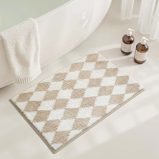 GRANNY SAYS Diamond Bathroom Rugs, 20" x 32", Non-Slip Bath Mats for Bathroom, Plush Shag Absorbent Microfiber Ultra Soft Bath Mat, Cute Washable Rug for Tub, Shower, Bedroom, Light Tan