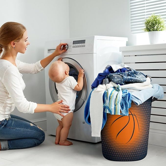 Basketball Laundry Basket Room Décor Hamper Clothes Storage Bucket Toy Organizer Foldable Waterproof Bathroom Laundry Storage Bedroom Large