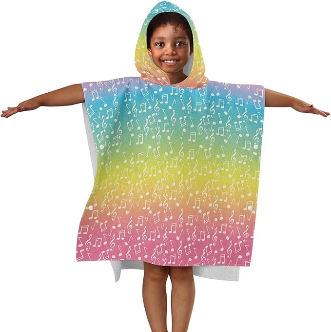 Hooded Beach Towel for Kids Rainbow Musical Note Large Towel Wrap Ultra Absorbent Natural Baby Stuff Baby Bath Shower Decorations for Boys Girls