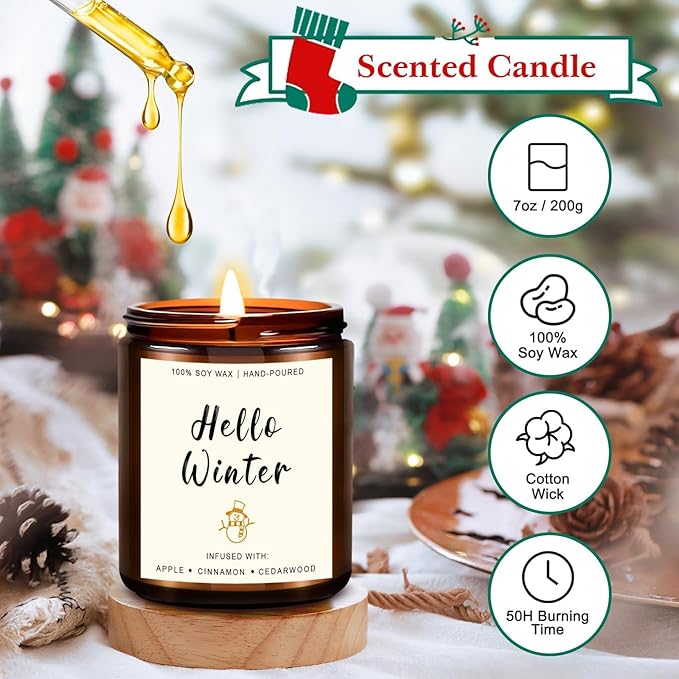 4 Pack Winter Candles - 28oz Soy Candle Set, Winter Scented Candles with Apple Cinnamon, Fir Balsam, Mulled Cider, Sandalwood – Holiday Candle Gifts for Women, Mothers, Galentines Day & Cozy Nights