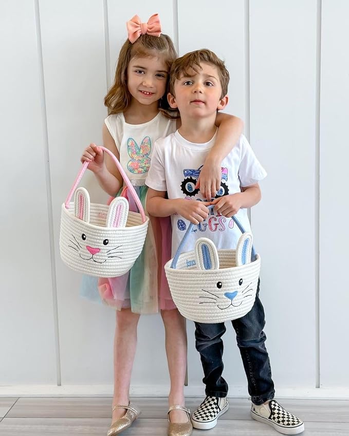 Personalized Easter Bunny Rope Basket (Blue)