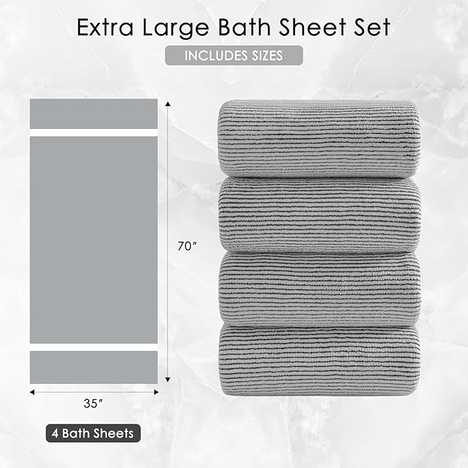 4 Piece Bath Towel Set 35"x70"Oversized Bath Towel for Bathroom Ultra Soft Fluffy Extra Large Bath Sheet Luxury Premium Bathroom Towel Highly Absorbent Quick Dry Shower Towel for Hotel Spa,Dark Grey