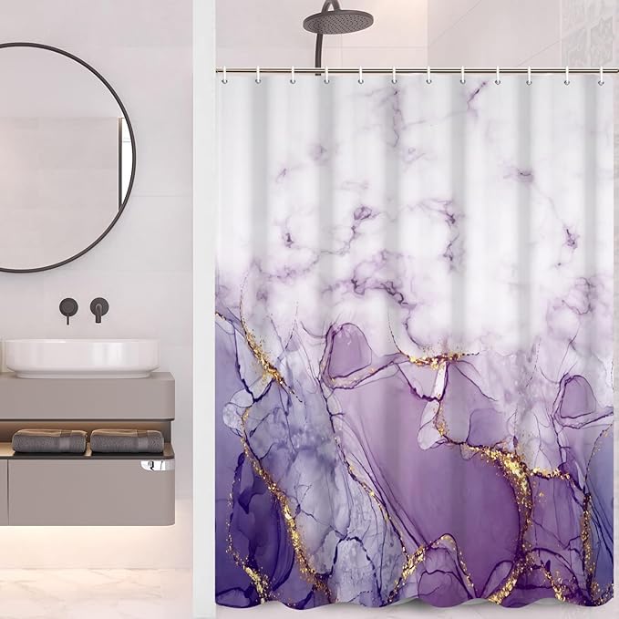 Abstract Marble Bathroom Shower Curtain Purple Gradient Watercolor Waterproof Polyester Shower Curtains Modern Luxury Artistic Aesthetic Shower Curtain with Hooks Decorative, 72x84 Inch