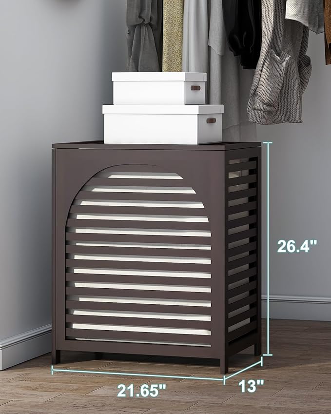 Laundry Hamper, 27.3 Gallon (103L) Bamboo Wood Clothes Laundry Basket with Lid and Handles, Removable Liner
