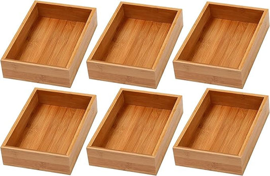 YBM Home Bamboo Drawer Organizer Storage Box for Kitchen Drawer, Junk Drawer, Office, Bedroom, Children Room, Craft, Sewing, and Bathroom, 6 Pack 6x9x2 inch
