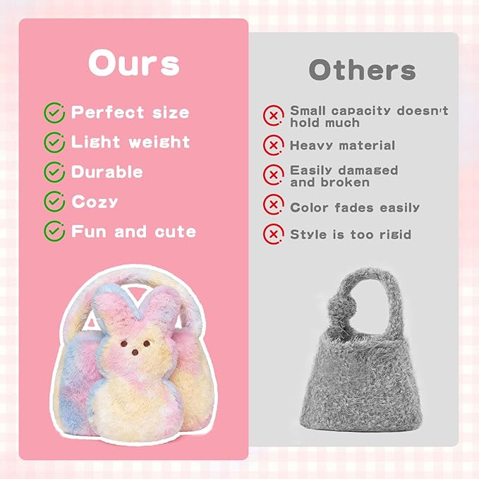 Easter Bunny Basket for Kids, Cute Bunny Plush Tote Bucket for Boys Girls, Fluffy Easter Egg Hunt Bag Soft Fabric Tote Bags for Candy Gifts Storage (Multicolor)