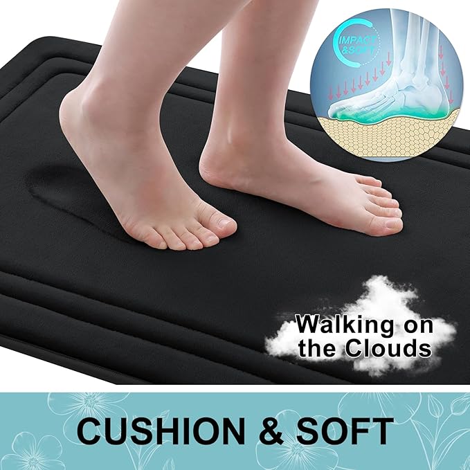 Grandaily Memory Foam Bath Mat Rug 59x24, Ultra Soft, Non-Slip and Absorbent Bathroom Rugs, Machine Wash Dry, Comfortable Bath Carpet for Bathroom Floor, Tub and Shower, Black