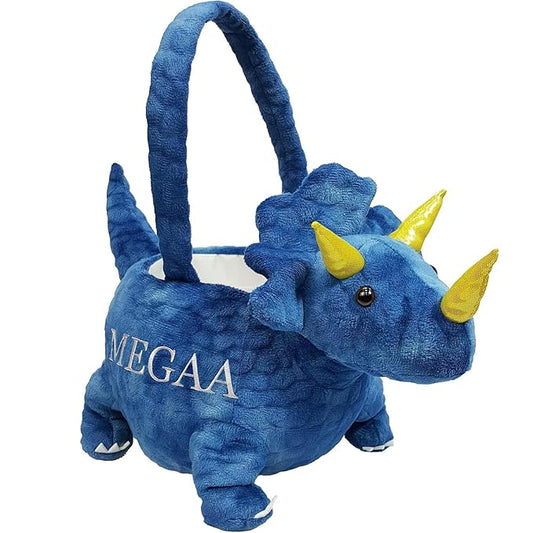 DearSun Personalized 3D Adorable Dark Blue Dinosaur Basket Easter Egg Hunting Basket Easter Gift Basket with Embroidery Name (Dark Blue Dinosaur with Customization)