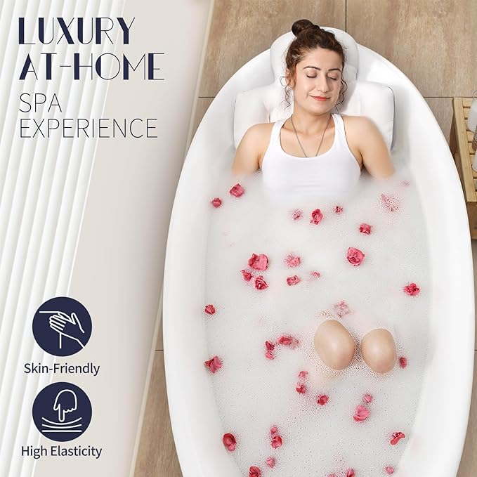 Full Body Bath Pillow for Bathtub, Thick Bathtub Cushion with Laundry Bag, Luxury Tub Pillow for Bath for Headrest Neck and Back Support White 56" x 16"